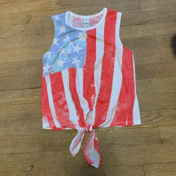 Fifth Sun Tops - *Donated* American Flag Tie-Front Muscle Tank
